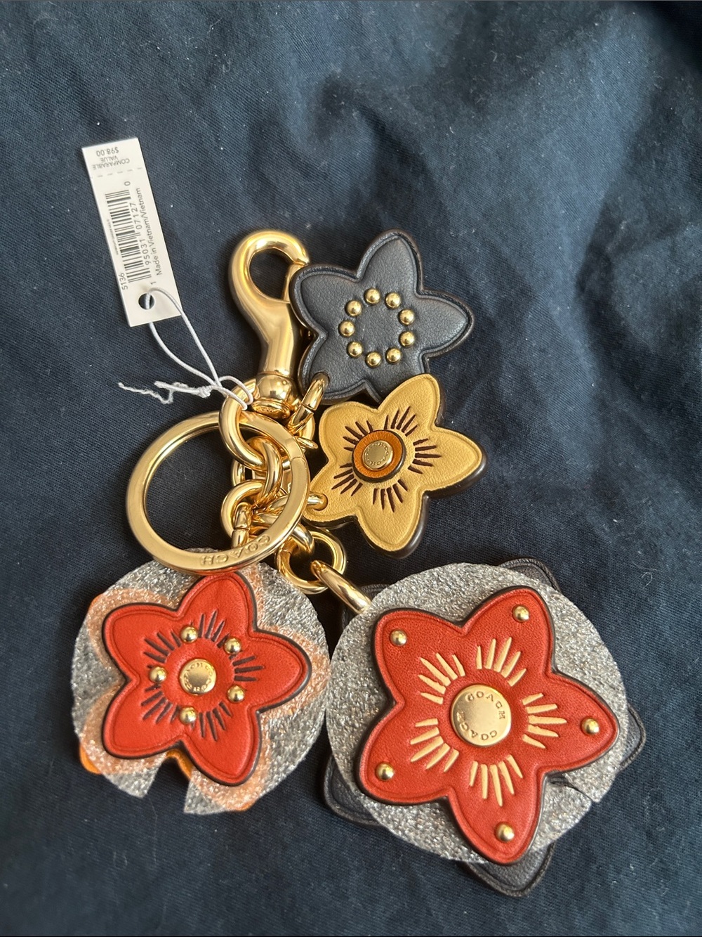 Coach Floral Leather Keychain Charm